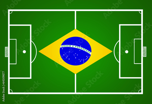 soccer field with Brasil flag