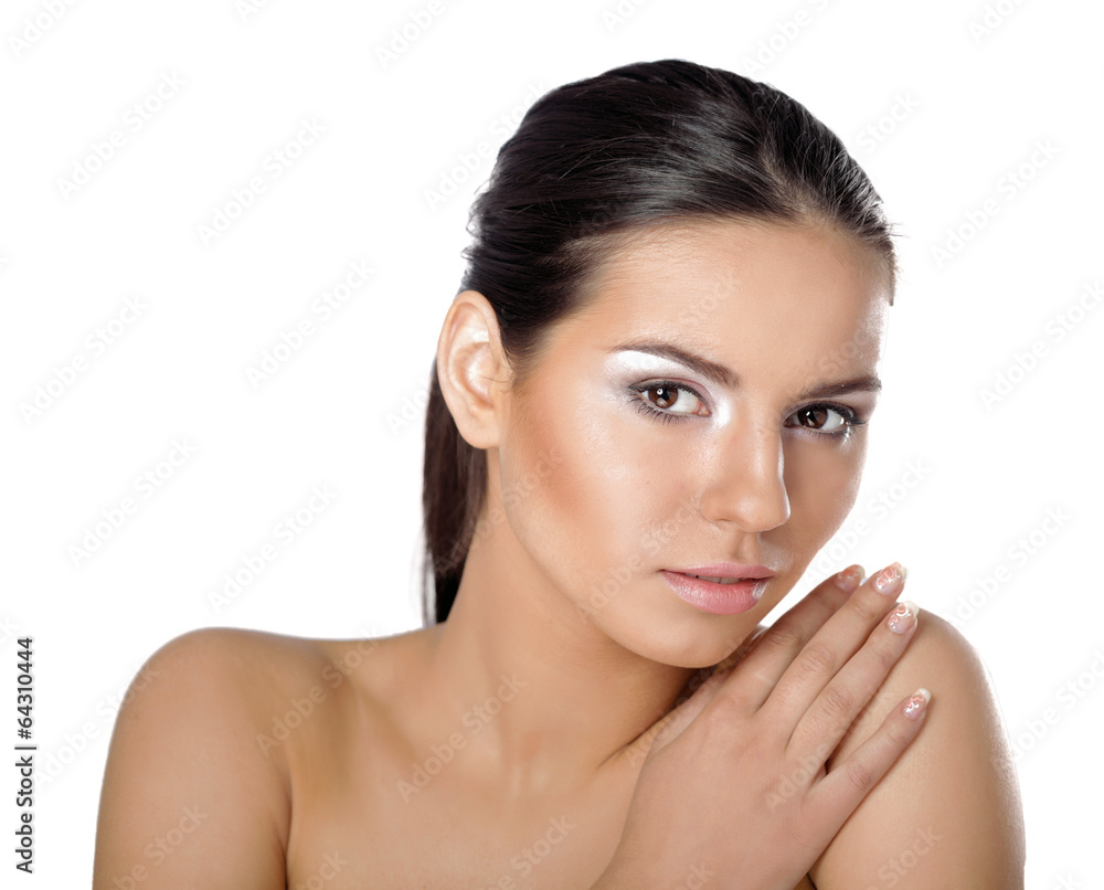 A portrait of a beautiful woman isolated on white background A portrait of a beautiful woman isolated on white background