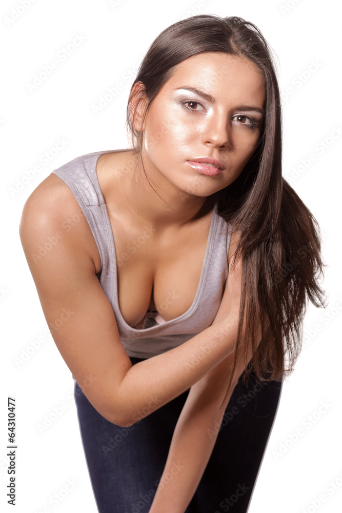 Young woman standing isolated on white background Young woman standing isolated on white background