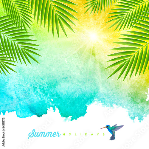 Tropical summer watercolor background