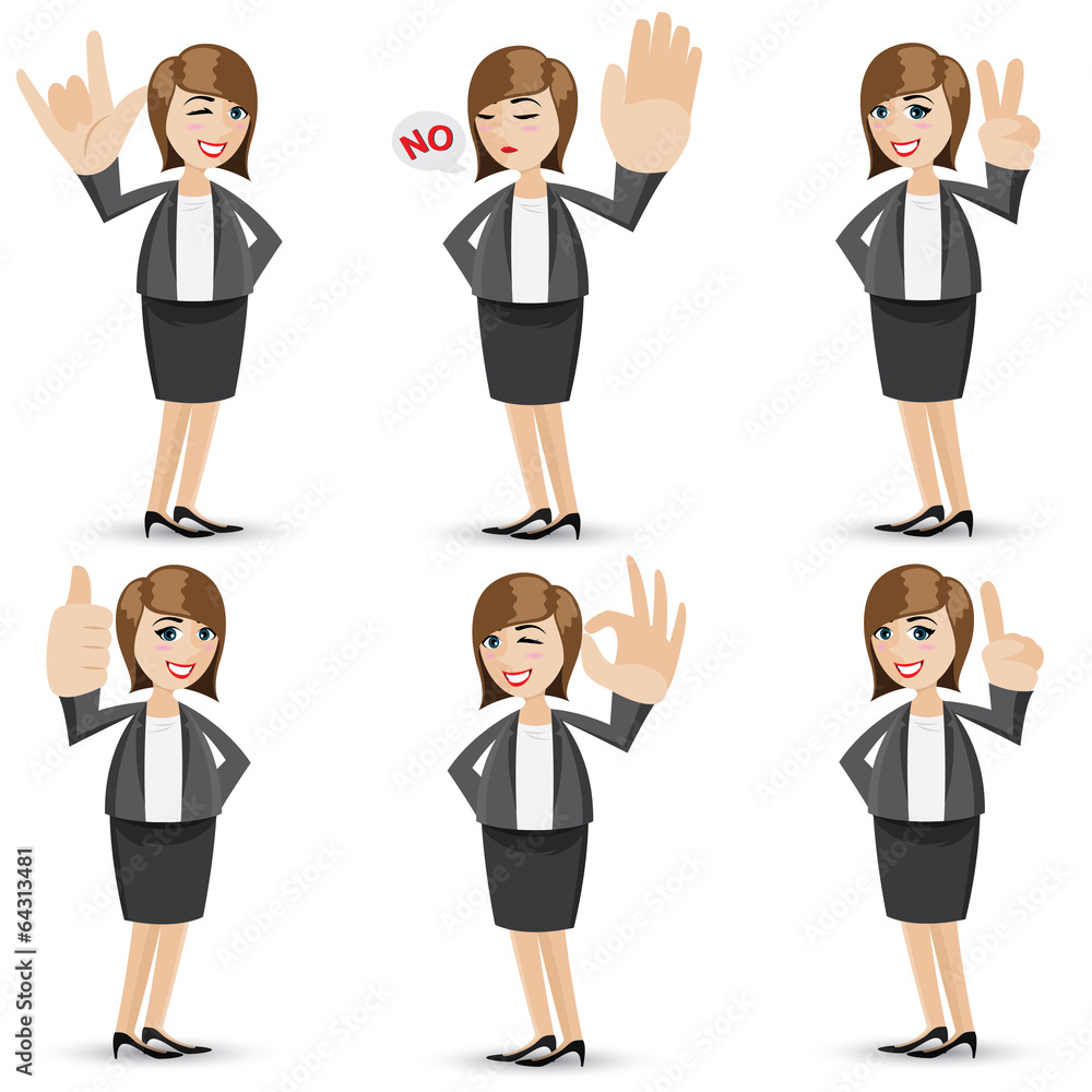 cartoon businesswoman with sign hand