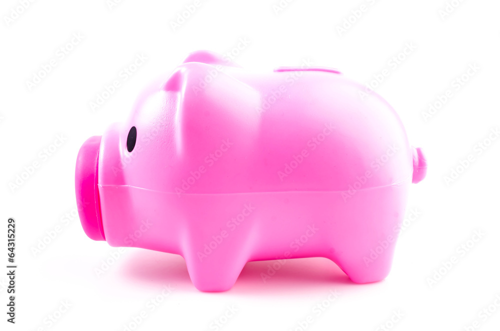 Pink piggy bank on isolated white background