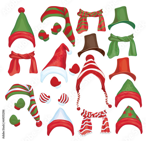 Vector set of hats, scarfs and gloves for design isolated.