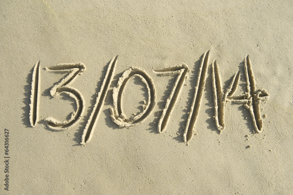 Fototapeta premium World Cup Brazil Final Date Message in Sand