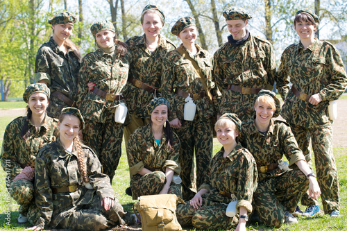 Group of military women and man together outdoor