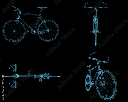 Bicycles x-ray blue transparent isolated on black photo