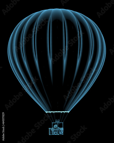 Hot air balloon x-ray blue transparent isolated on black