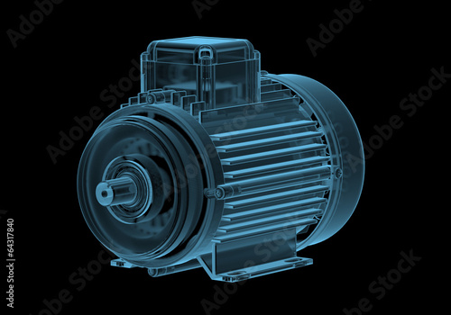 Fotografija Electric motor with internals x-ray blue transparent