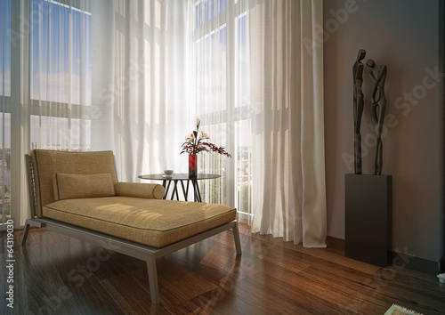 Obraz na plátně Beige chaise longue in a sunny room .