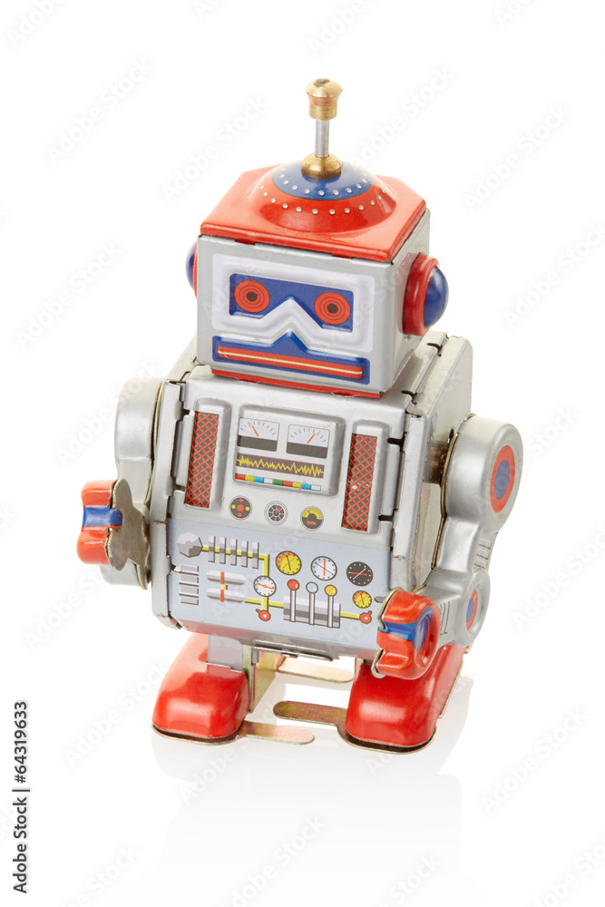 Fototapeta premium Robot vintage toy on white, clipping path