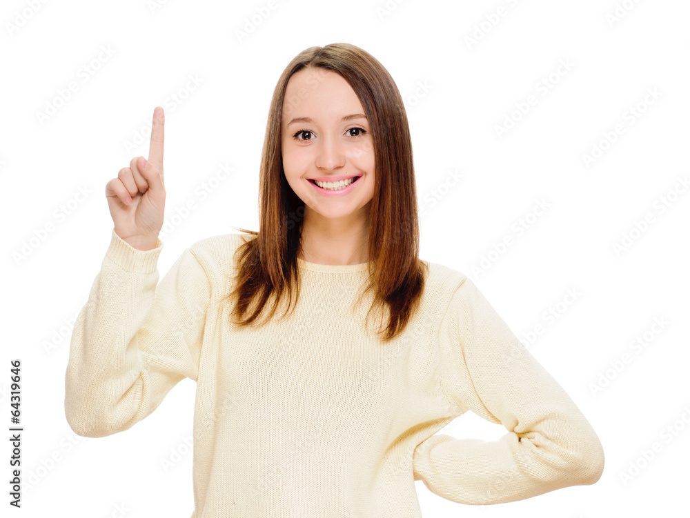 Eureka. Woman with an idea raising her finger Eureka. Woman with an idea raising her finger