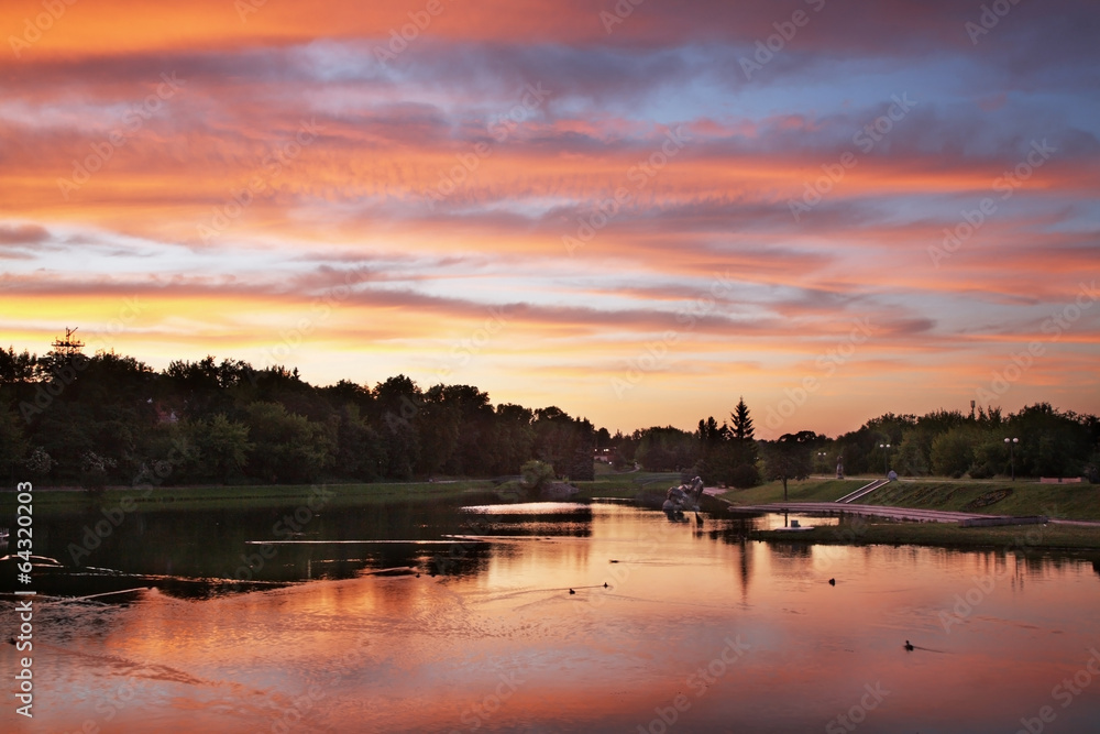 Naklejka premium Nevezis River in Panevezys. Lithuania