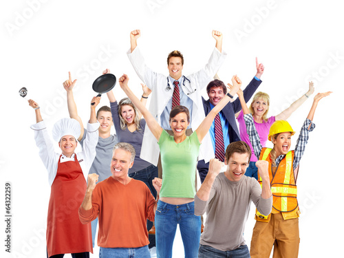 Group of happy workers people.
