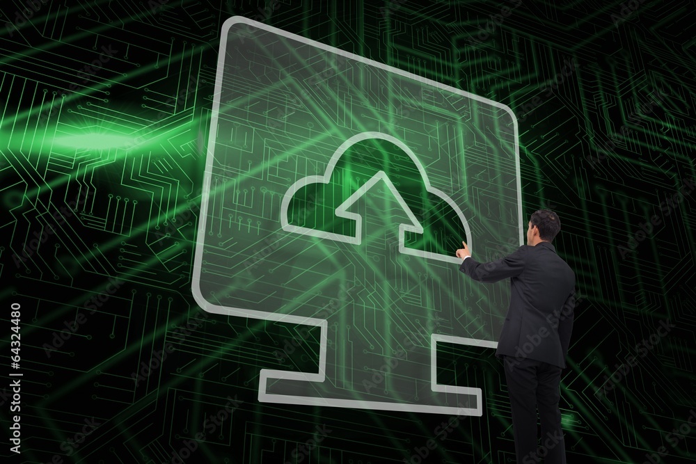 Composite image of computer screen and businessman pointing Composite image of computer screen and businessman pointing