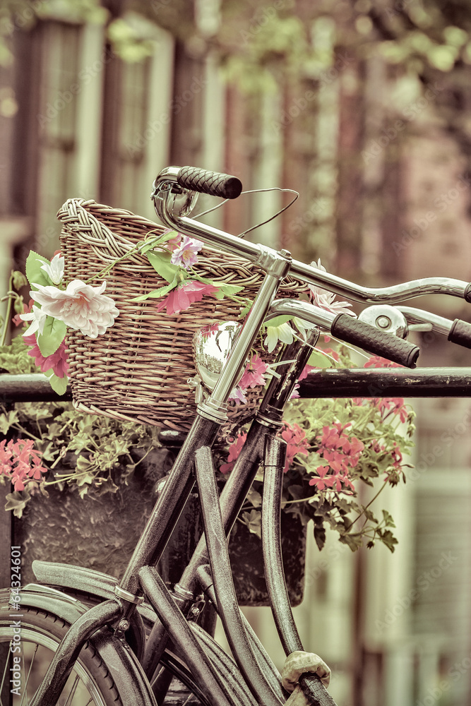 Fototapeta premium Retro styled image of Dutch bicycles in Amsterdam