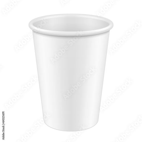 White Tall Disposable Paper Cup. Container For Coffee, Java