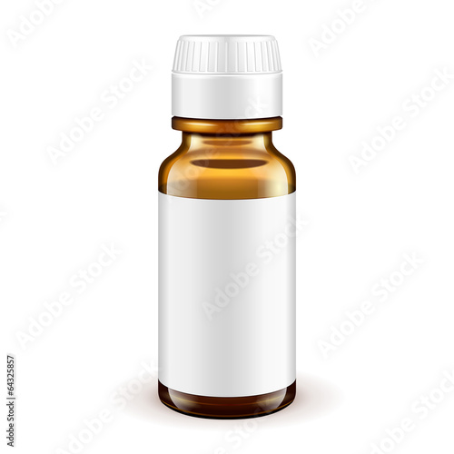 Medical Glass Brown Bottle With Label On White Background
