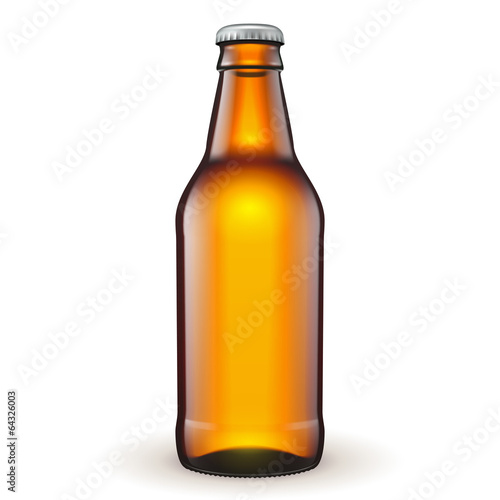 Short Glass Beer Brown Bottle On White Background