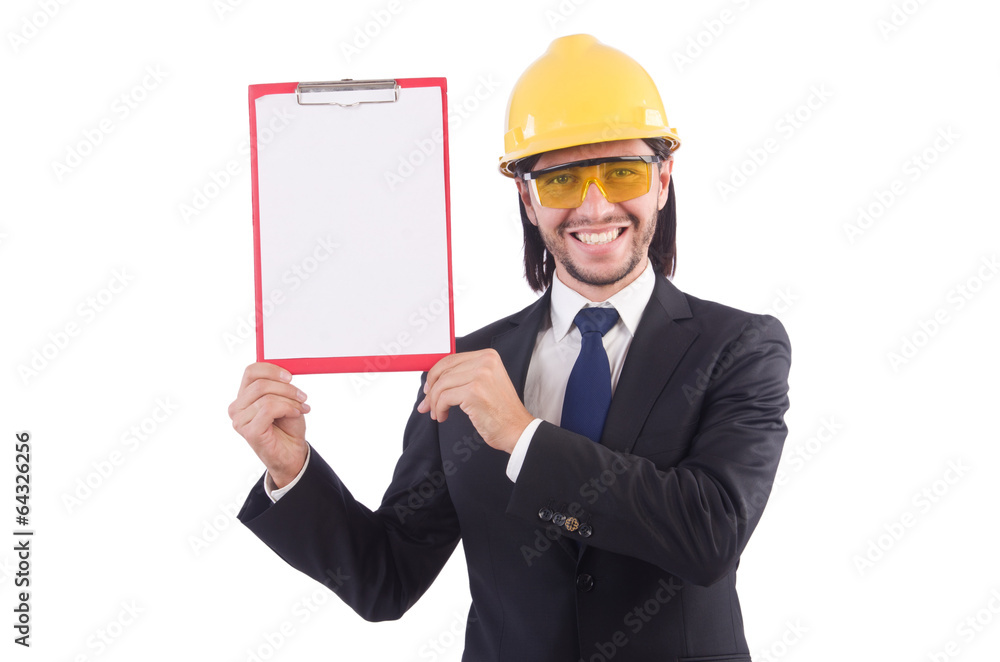 Businessman -builder with binder isolated on white Businessman -builder with binder isolated on white