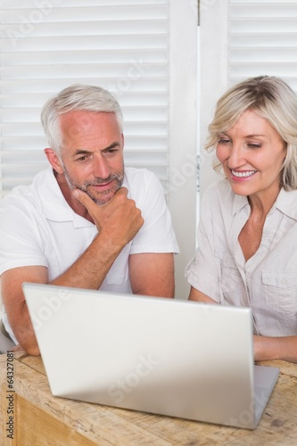 Mature couple using laptop at home