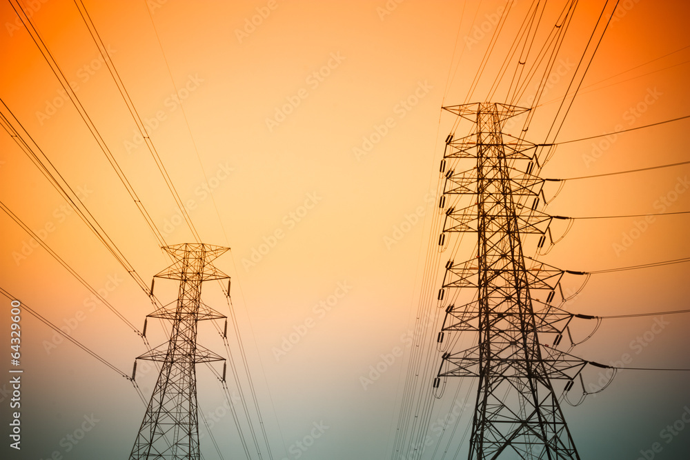 Fototapeta premium High voltage post and sky in twilight time