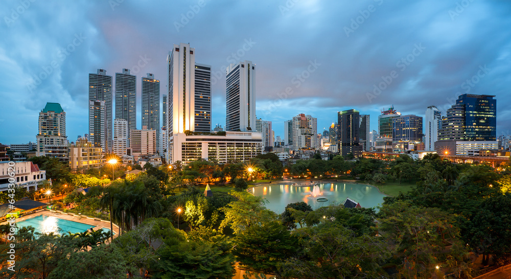 Bangkok Cityscape at twilight, Park in the City (Thailand)