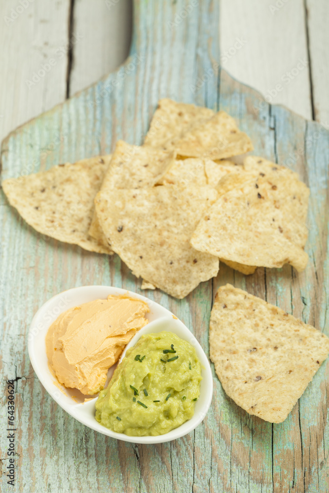Home made nachos with guacamole Home made nachos with guacamole