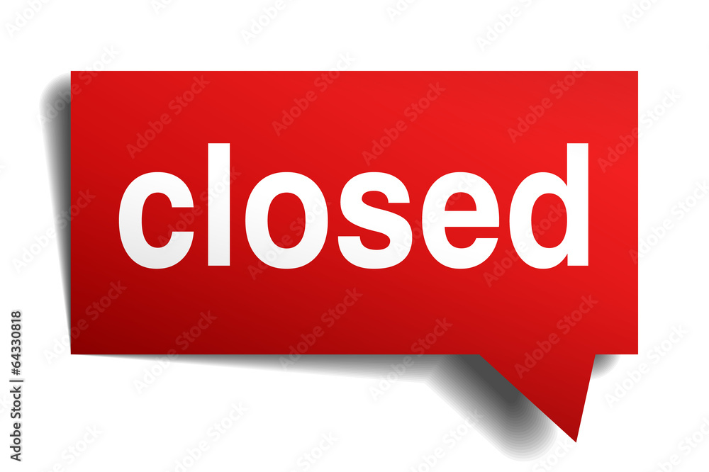 Closed red 3d realistic paper speech bubble isolated on white Closed red 3d realistic paper speech bubble isolated on white