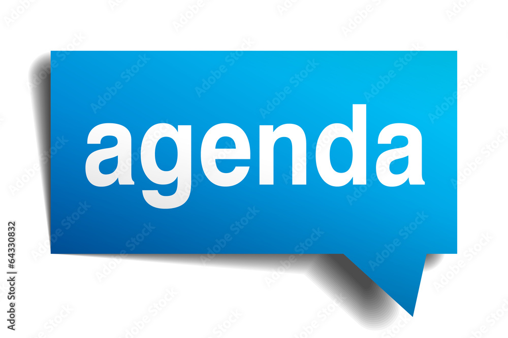 Agenda blue 3d realistic paper speech bubble isolated on white Agenda blue 3d realistic paper speech bubble isolated on white