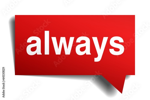 Always red 3d realistic paper speech bubble isolated on white
