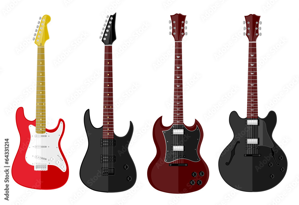 Fototapeta premium Set of isolated guitars. Flat design