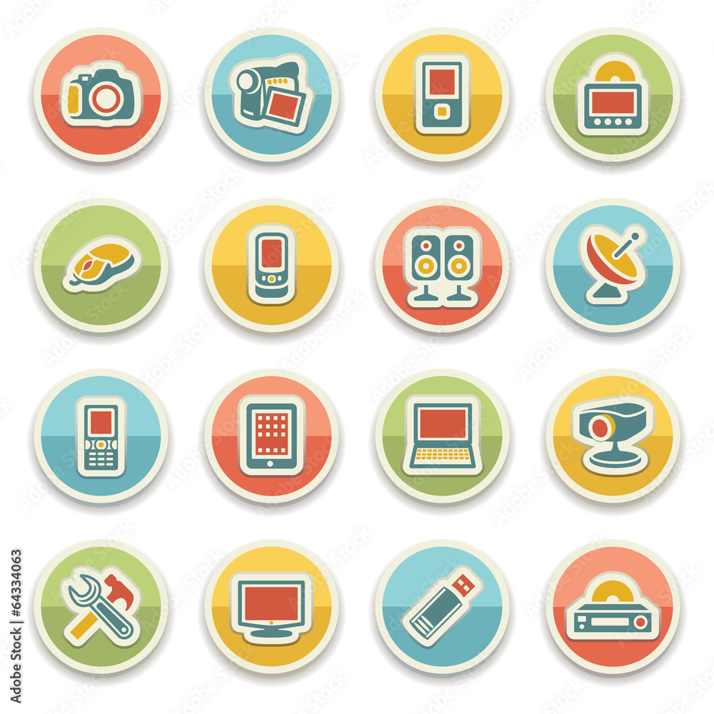 Electronics color icons. Electronics color icons.