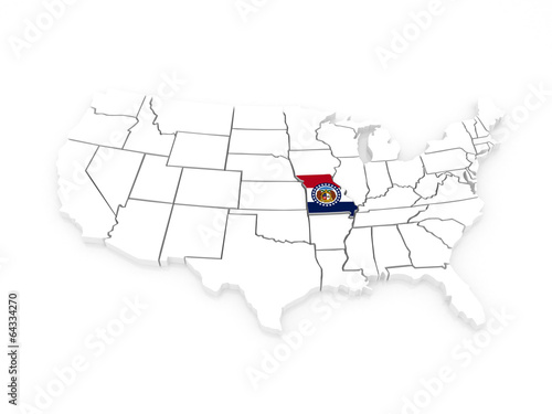 Three-dimensional map of Missouri. USA.