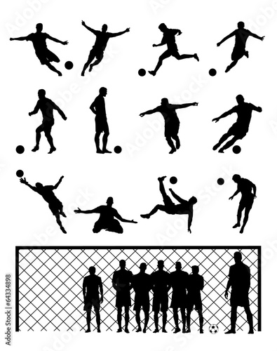 Set Of Soccer Player Football Black Vector Illustrations
