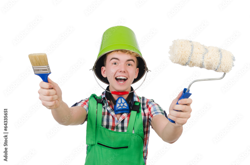 Funny painter isolated on white