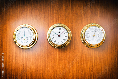 Instruments, detail from interior of a sailing boat