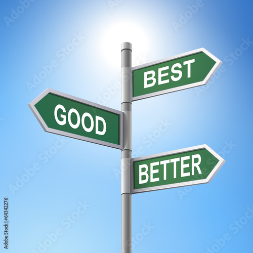 3d road sign saying best and good and better