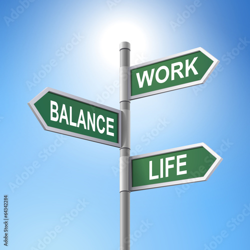 3d signpost saying the balance between work and life