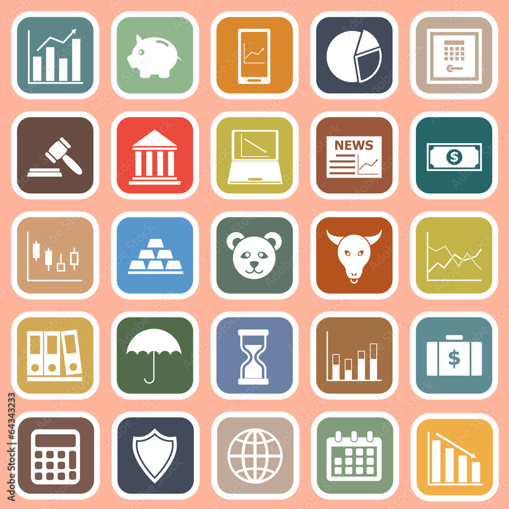 Stock market flat icons on red background Stock market flat icons on red background