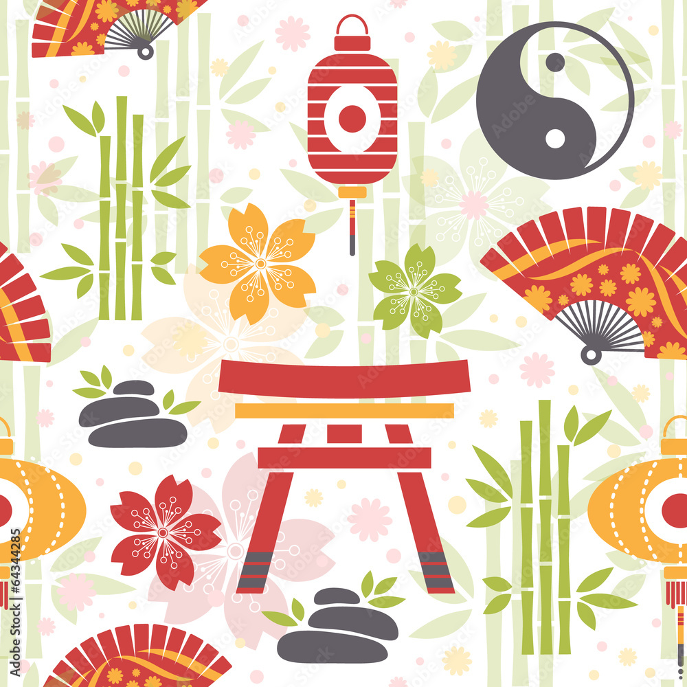 Oriental seamless pattern with asian symbols Adobe