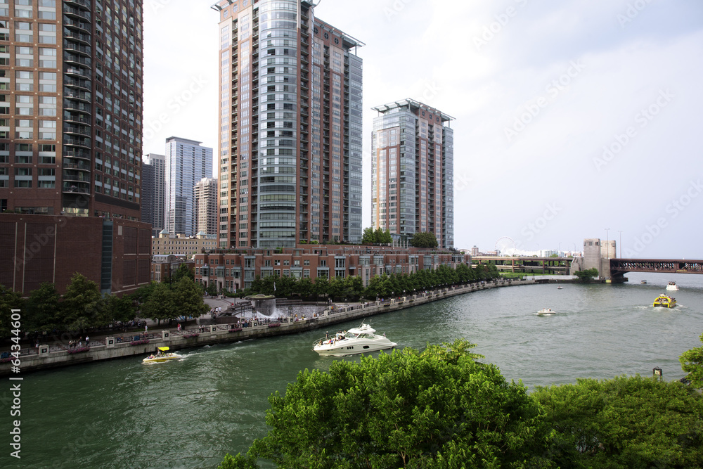 Modern Office Buildings. Bottom Up View. Chicago. Cityscape Modern Office Buildings. Bottom Up View. Chicago. Cityscape