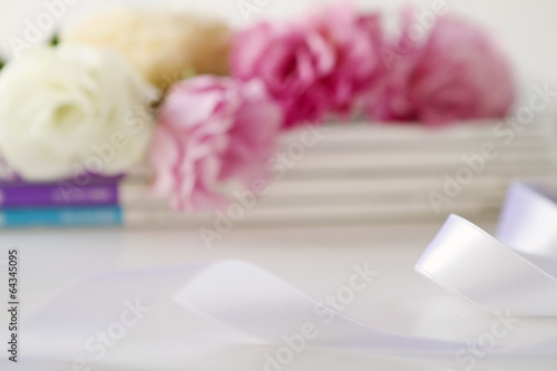 Blur abstract floral background with ribbon