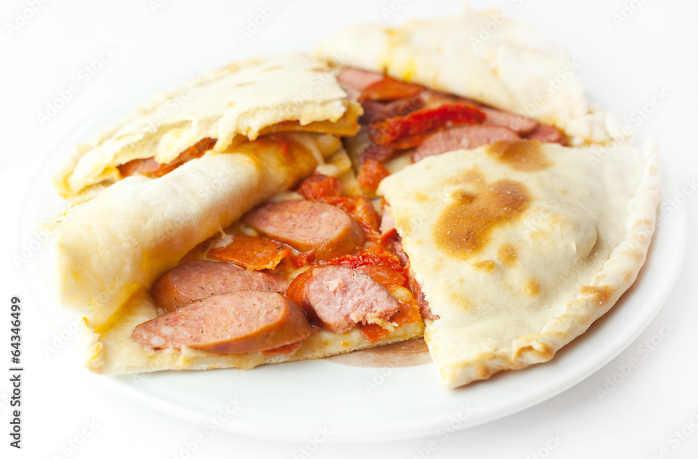 pizza with Bavarian sausages pizza with Bavarian sausages