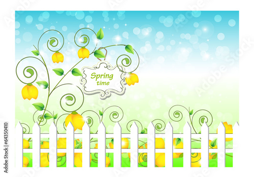spring background with flowers in yellow
