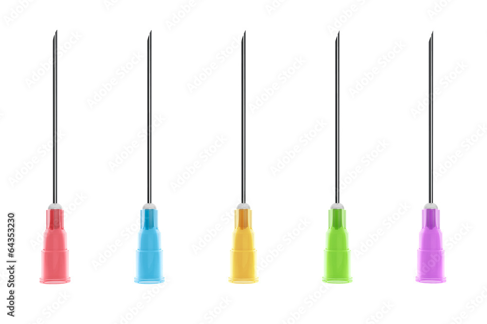 Extreme closeup color injection needles Extreme closeup color injection needles