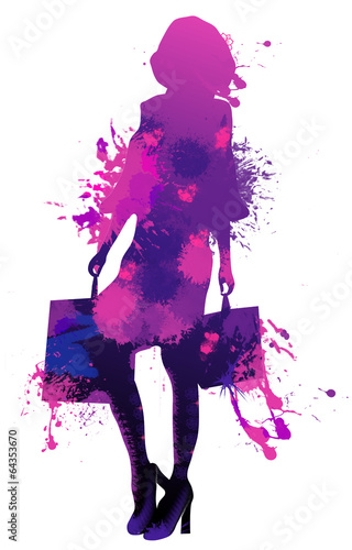Beautiful young woman silhouette shopping