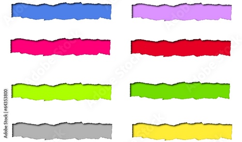 Set of torn papers with color space for text isolated