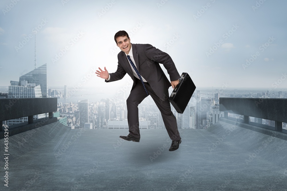 Composite image of cheerful businessman in a hurry Composite image of cheerful businessman in a hurry
