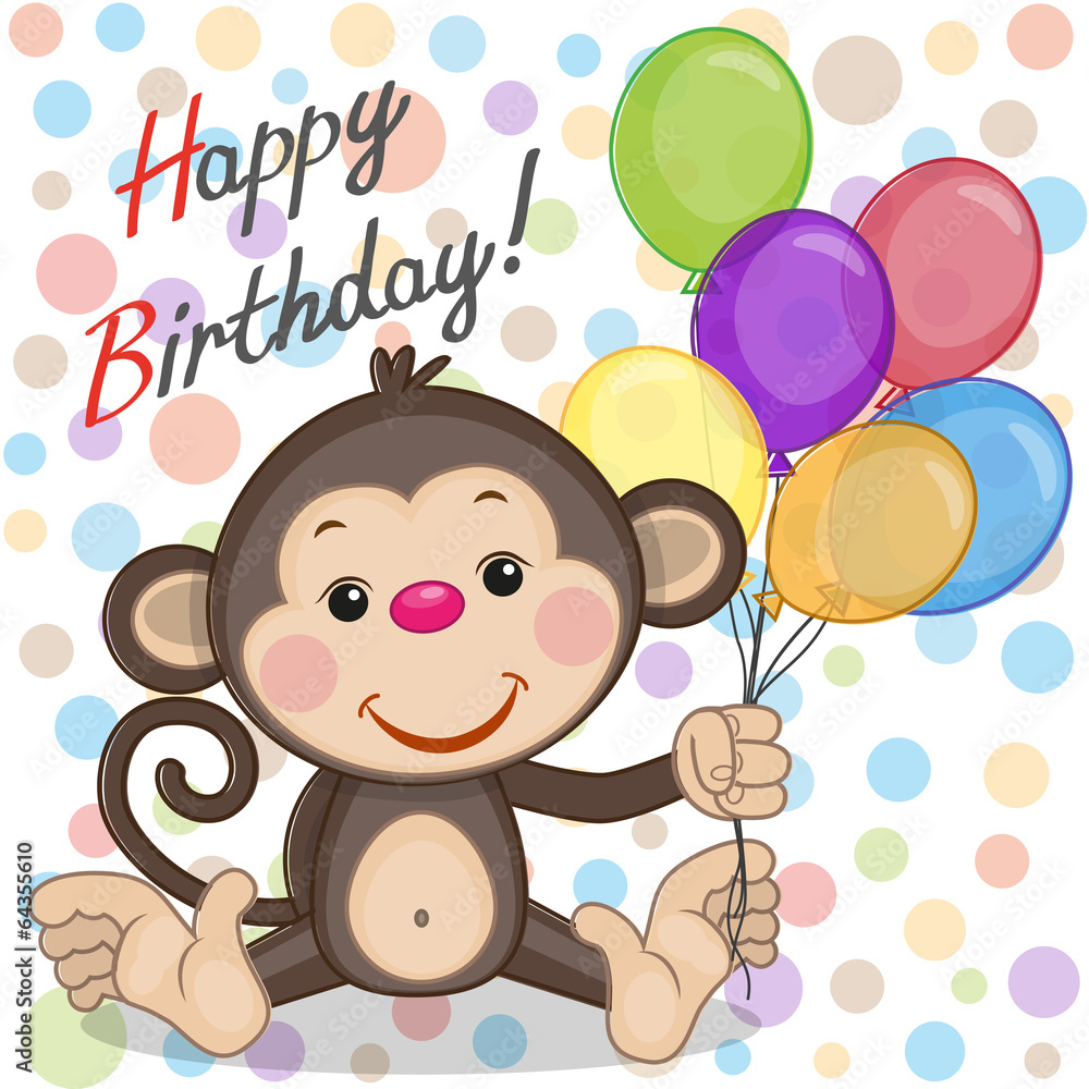 Fototapeta premium Monkey with balloons