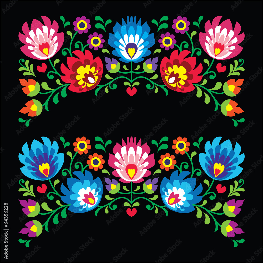 Fototapeta Polska ludowa haftowana karta ludowa na czarno -